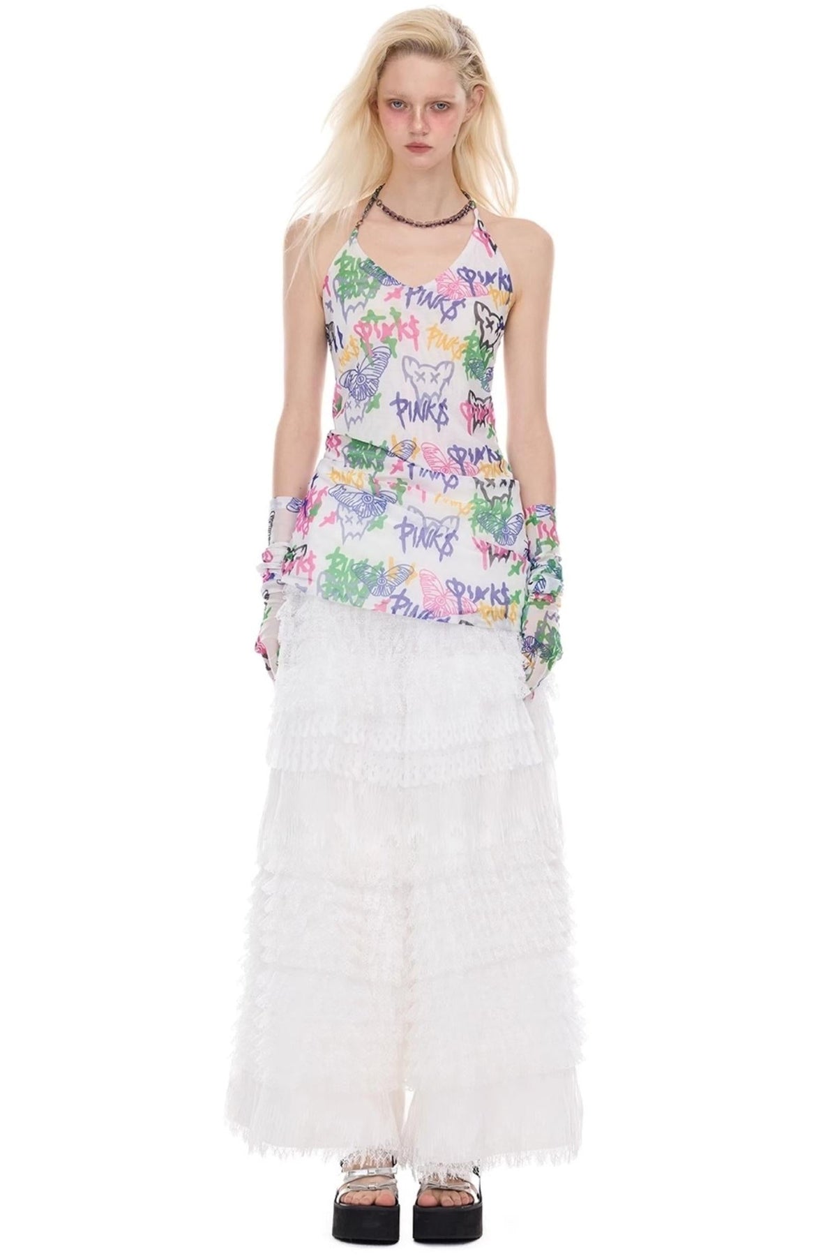 Graffiti Pen Halter Necklace Dress