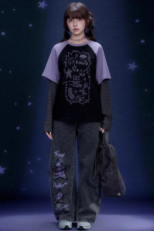 Graffiti Print Two-Piece T-Shirt Set-Up