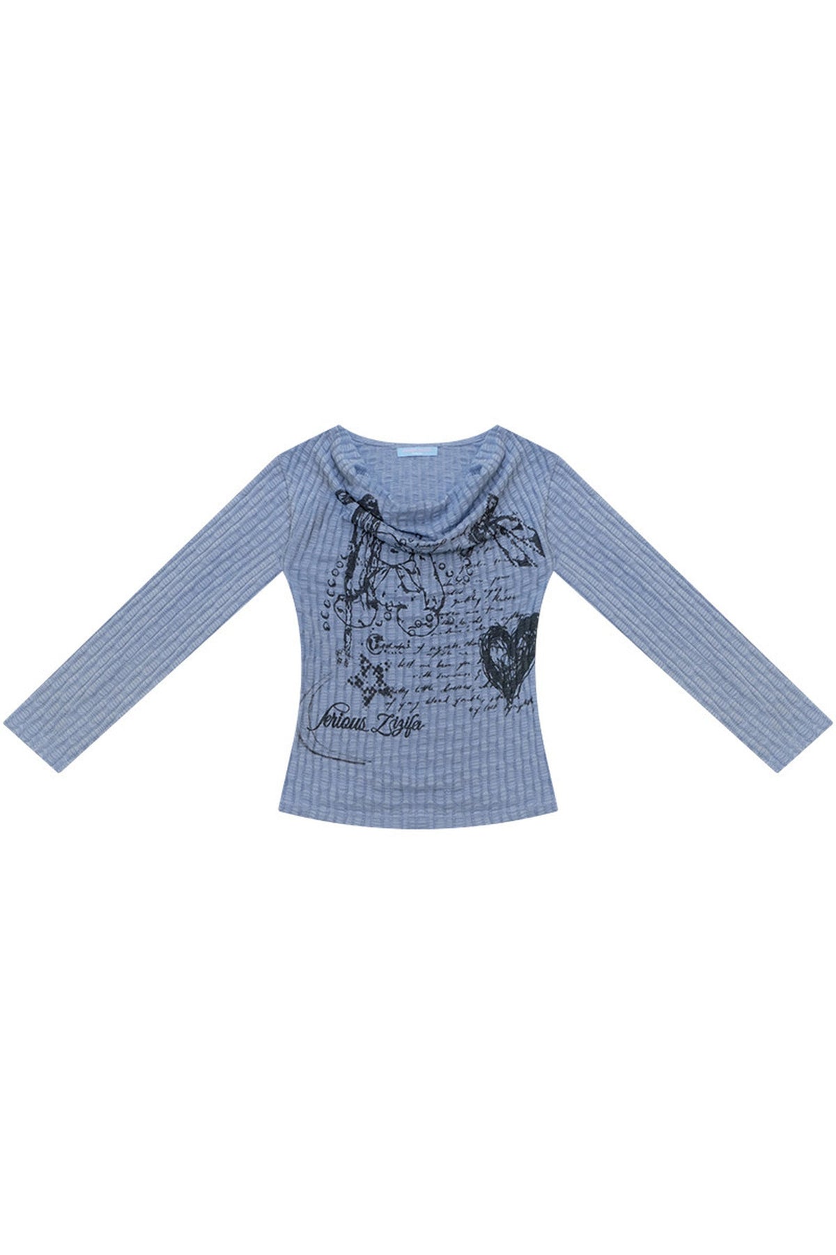 Graffiti Rabbit Cowl Neck Knit Blouse