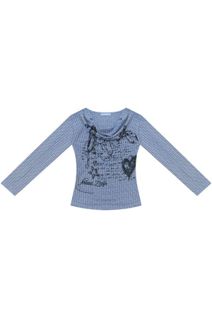 Graffiti Rabbit Cowl Neck Knit Blouse