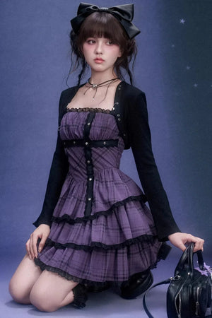 Grape Purple Plaid Strapless Dress Set-Up