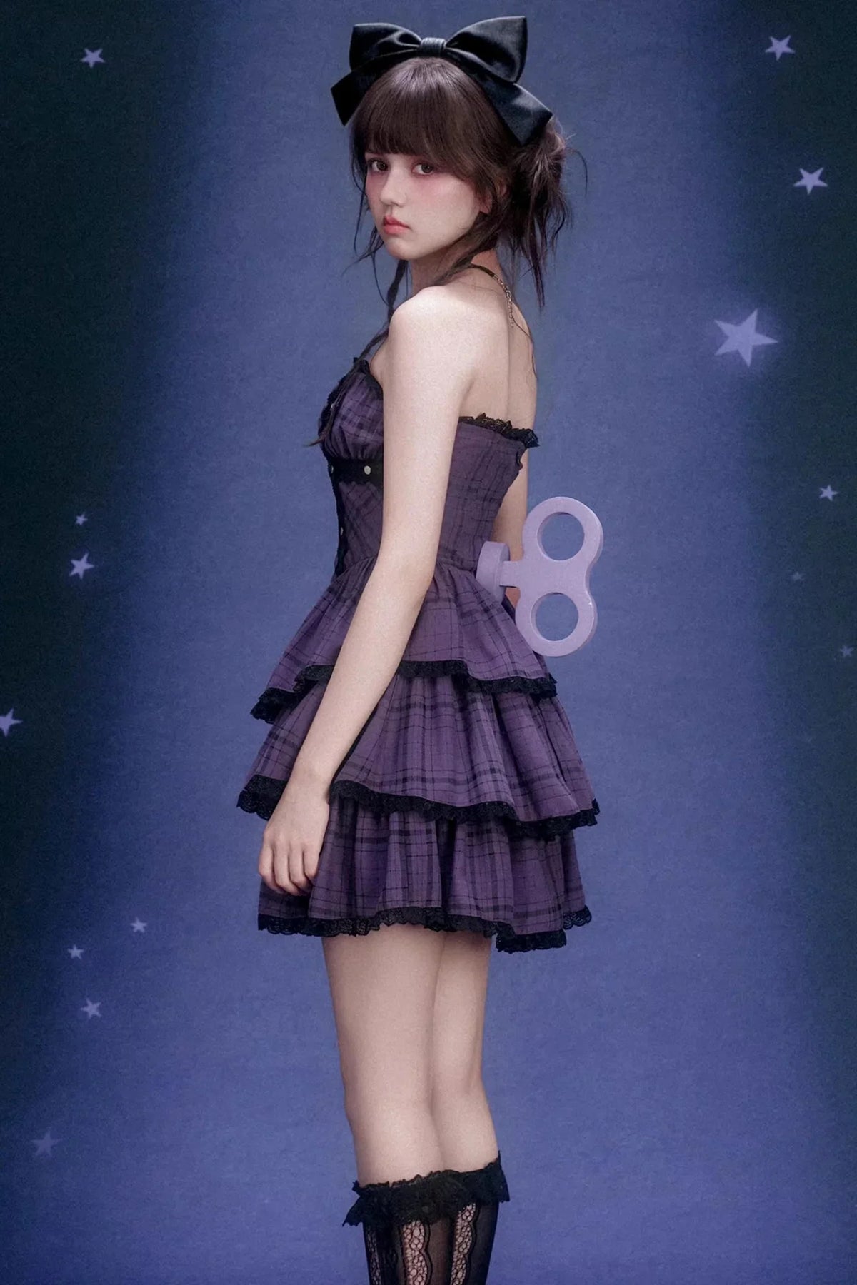 Grape Purple Plaid Strapless Dress Set-Up
