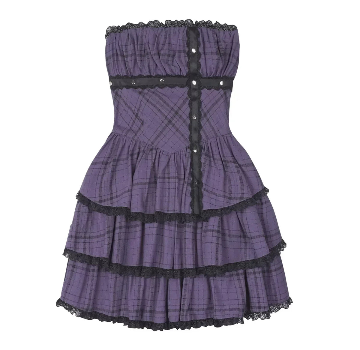 Grape Purple Plaid Strapless Dress Set-Up