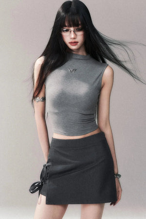 Gray A-Line Tie-Up Skirt Pants