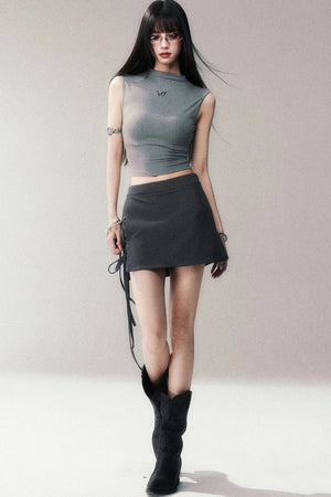 Gray A-Line Tie-Up Skirt Pants