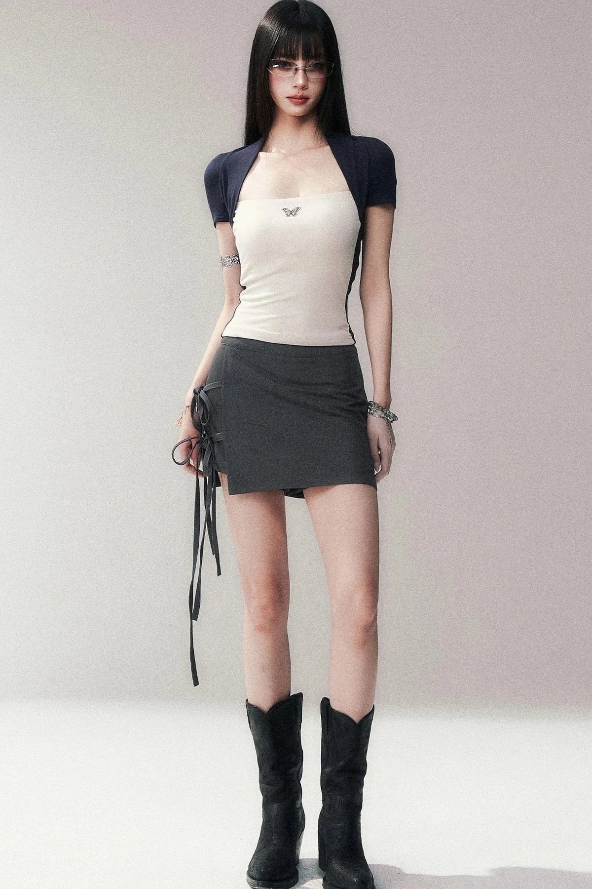 Gray A-Line Tie-Up Skirt Pants