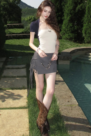 Gray A-Line Tie-Up Skirt Pants