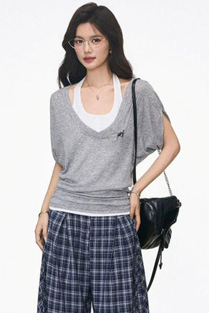 Gray Batwing Blouse Ensemble Set-Up