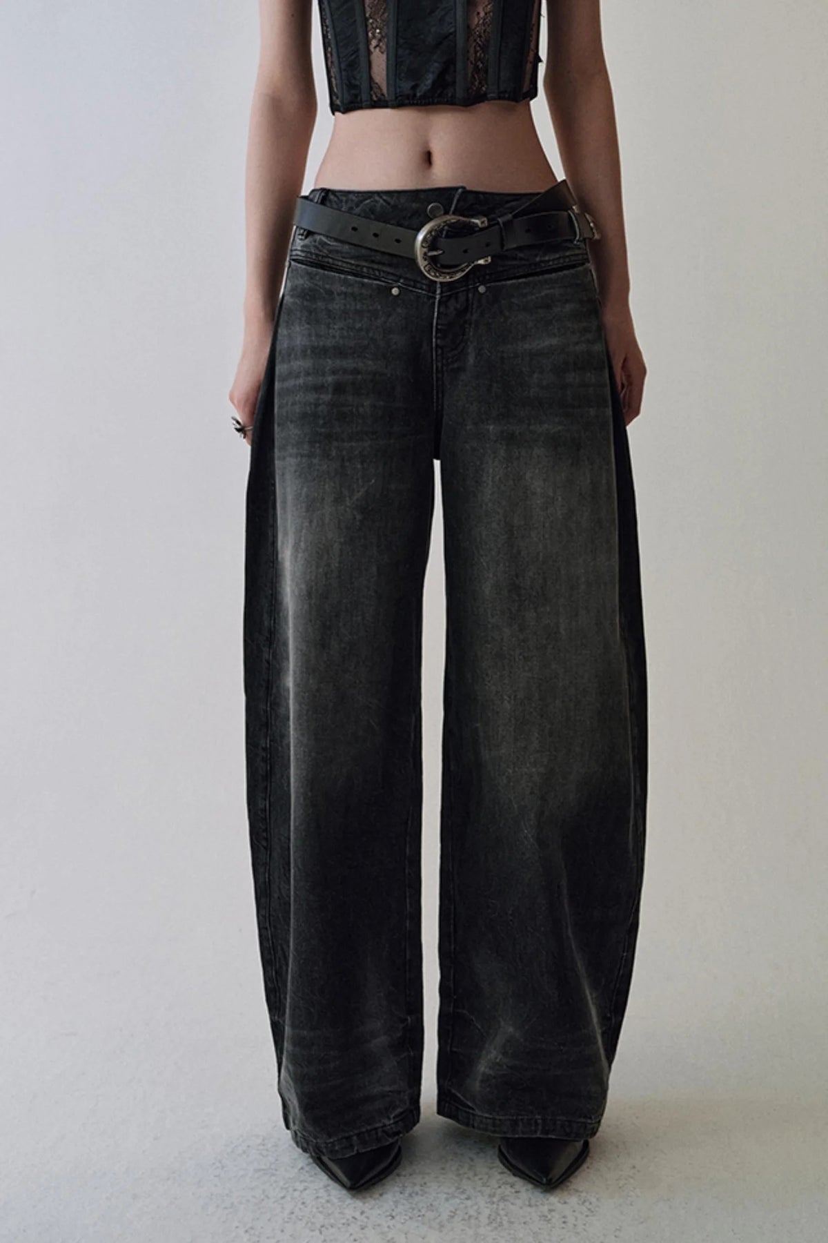 Gray Black Straight Leg Jeans Pants