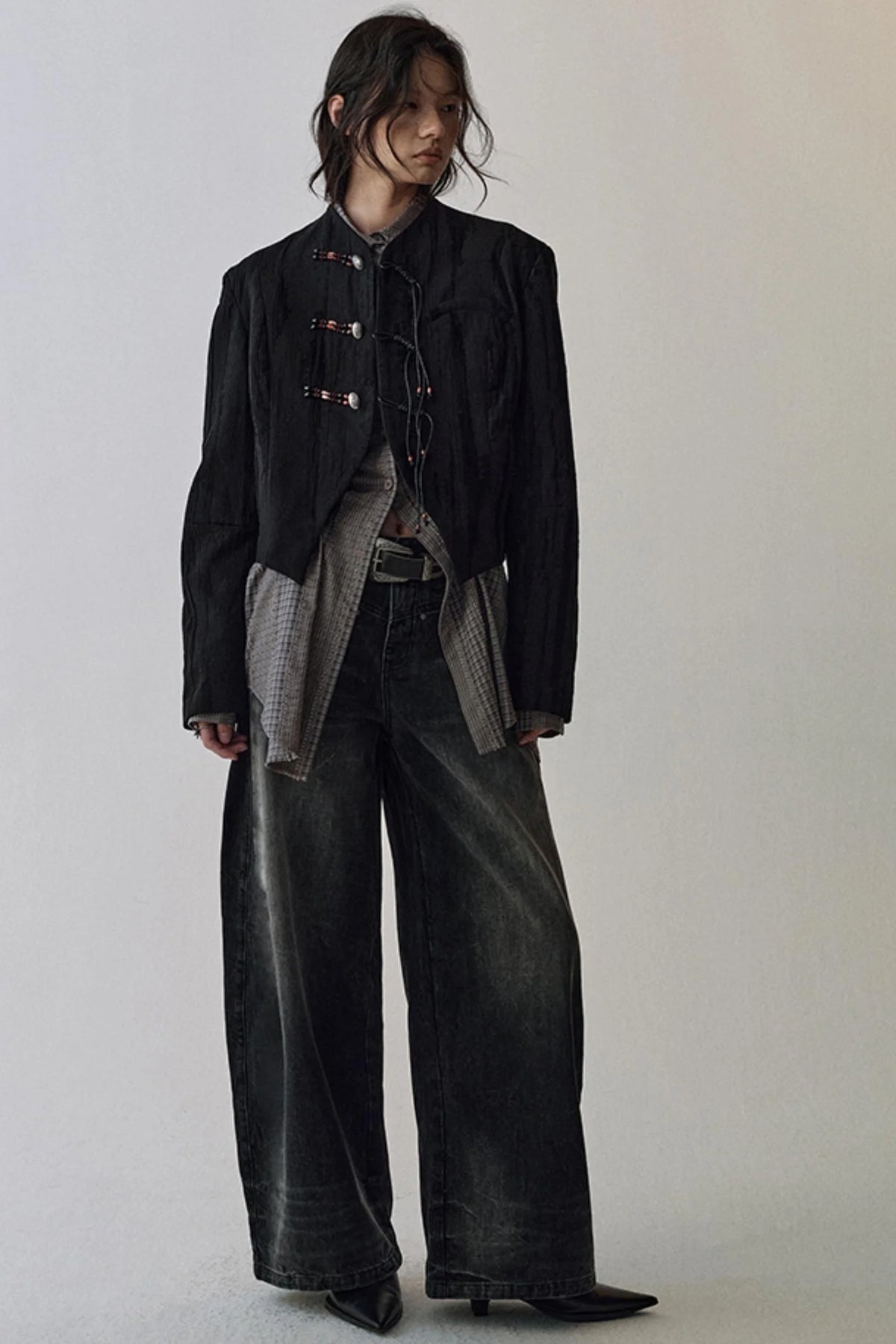 Gray Black Straight Leg Jeans Pants