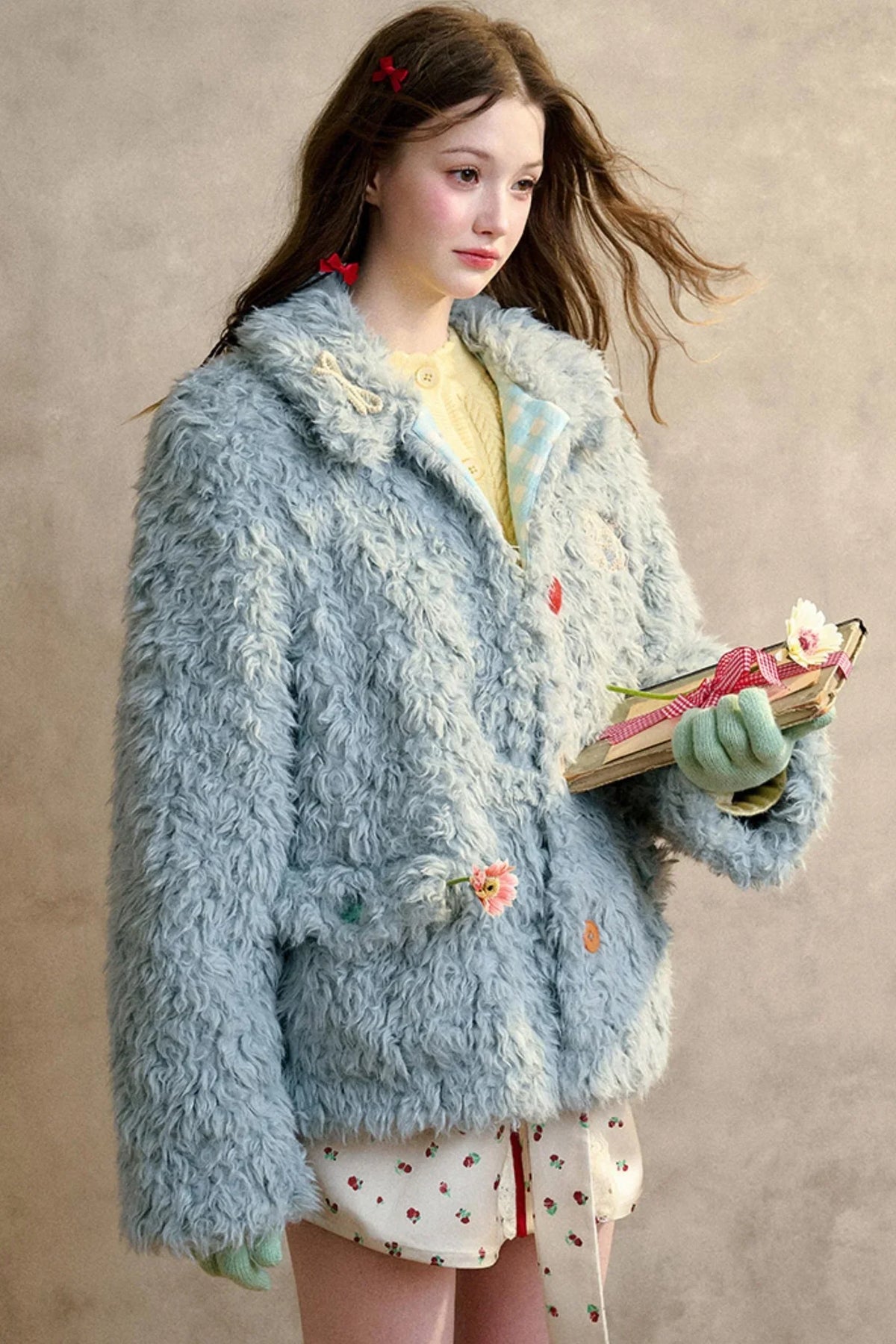 Gray Blue Furry Hug Coat