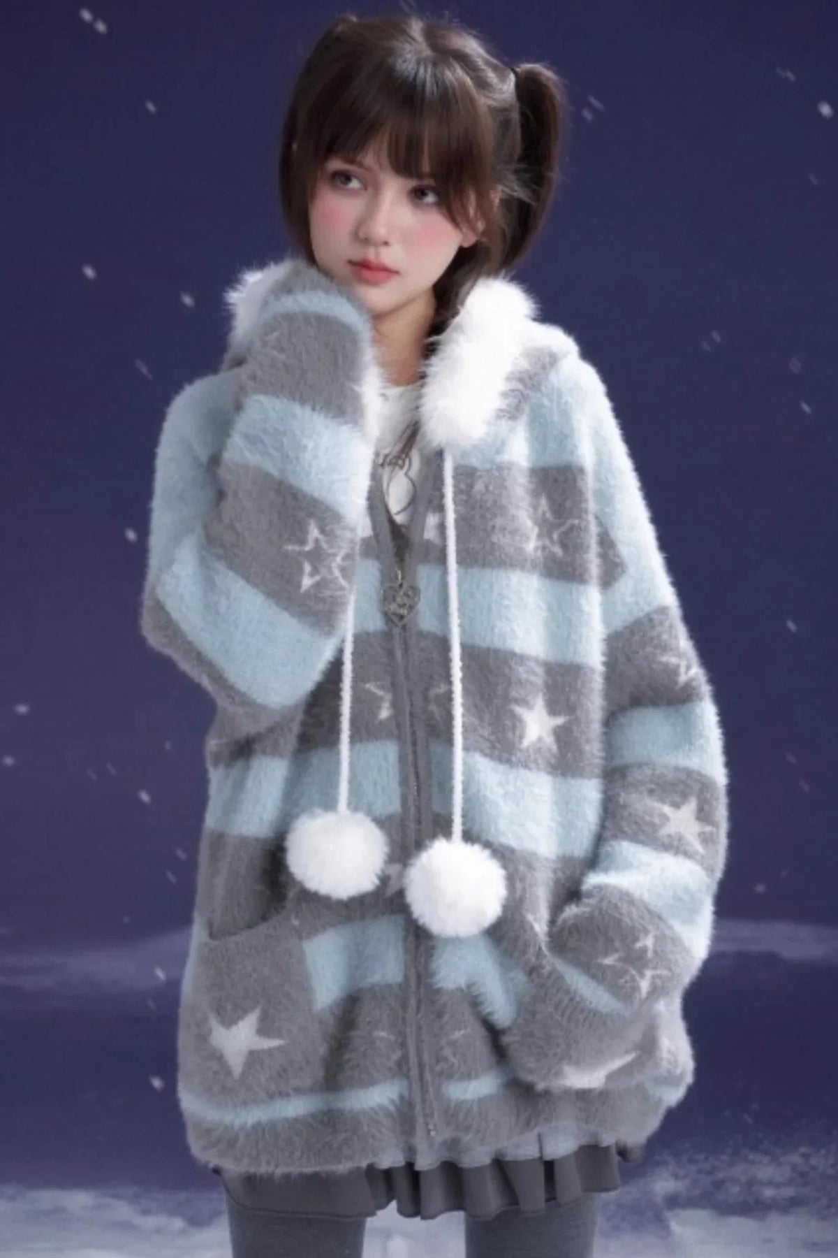 Gray-Blue Striped Star Sweater