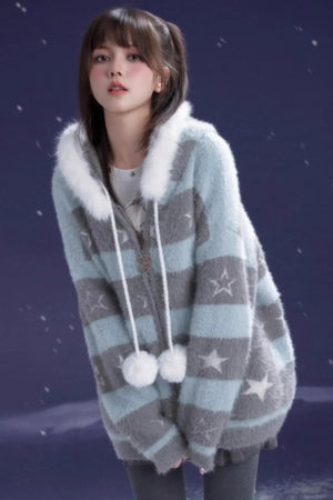 Gray-Blue Striped Star Sweater
