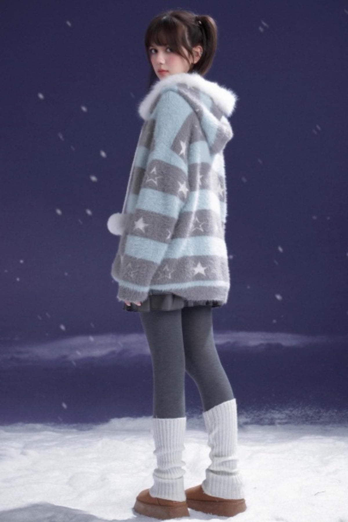 Gray-Blue Striped Star Sweater
