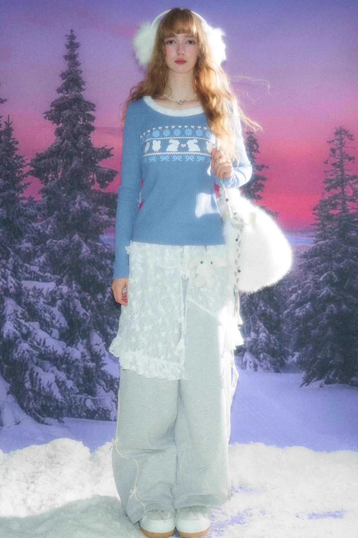 Gray Bow Wide-Leg Sweatpants