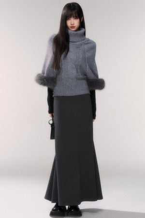 Gray Cable Knit Turtleneck Sweater
