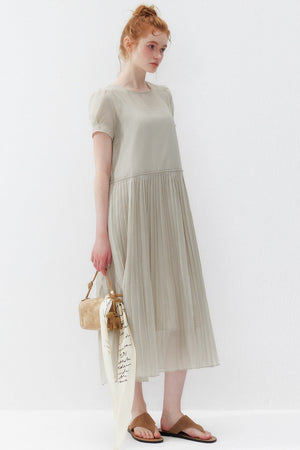 Gray Camisole and Pleated Long Dress Set