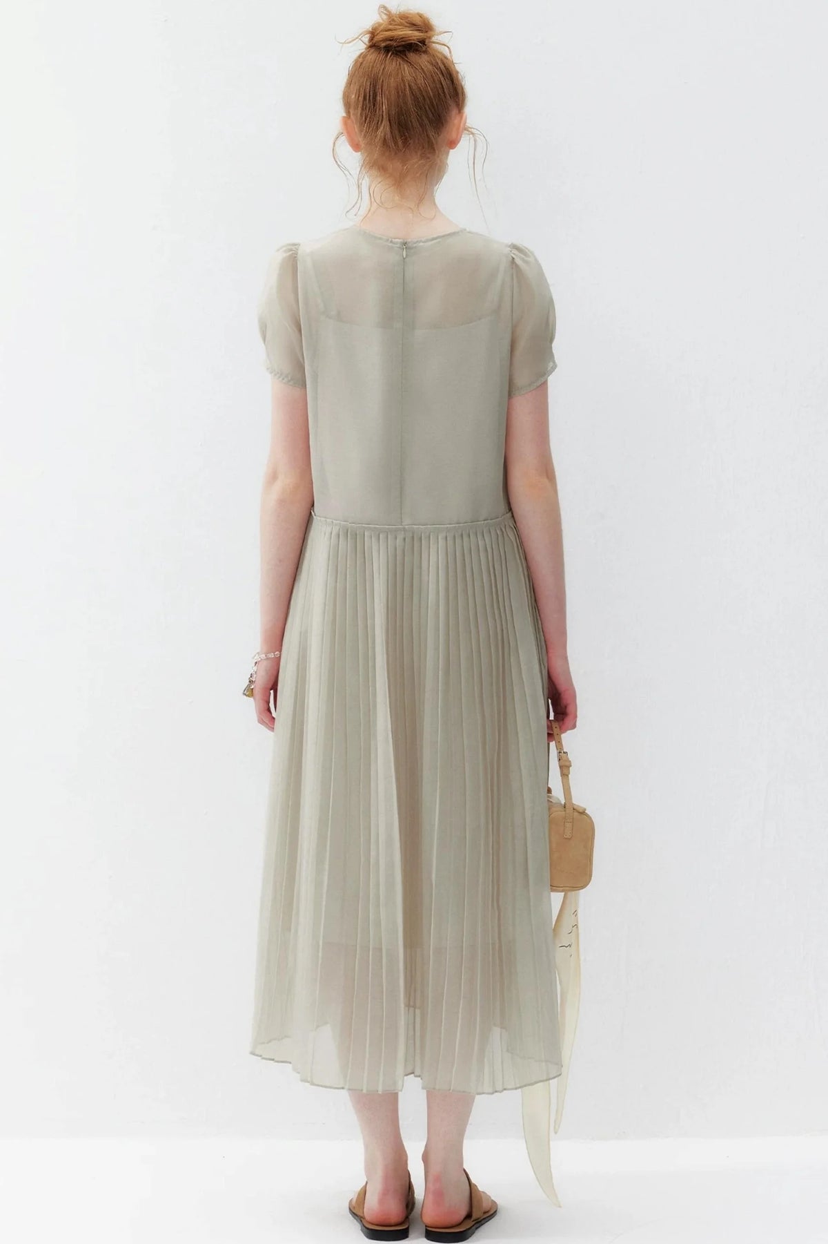 Gray Camisole and Pleated Long Dress Set
