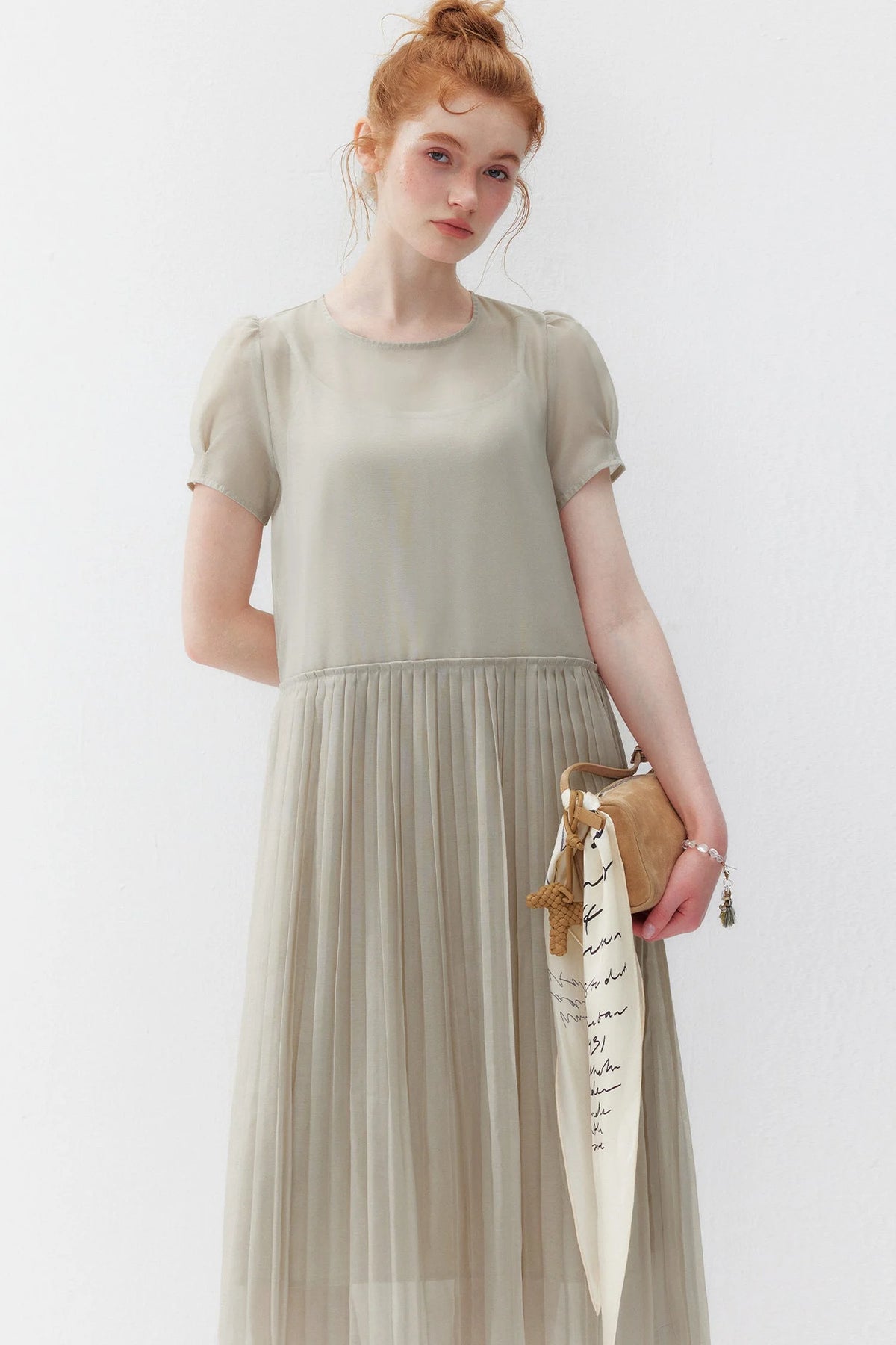 Gray Camisole and Pleated Long Dress Set