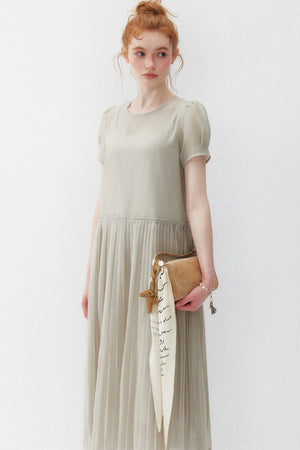 Gray Camisole and Pleated Long Dress Set