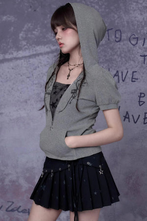 Gray Cross Hooded Top