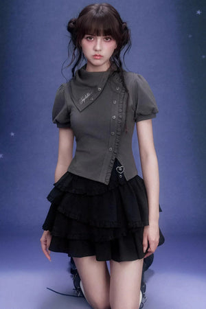 Gray Diagonal Placket T-Shirt