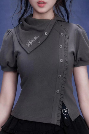 Gray Diagonal Placket T-Shirt