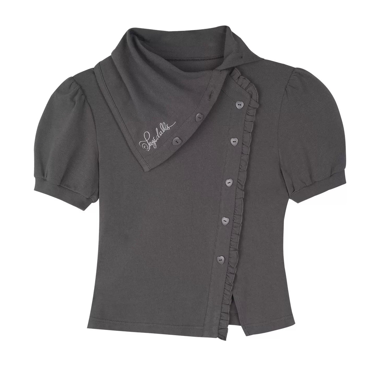 Gray Diagonal Placket T-Shirt