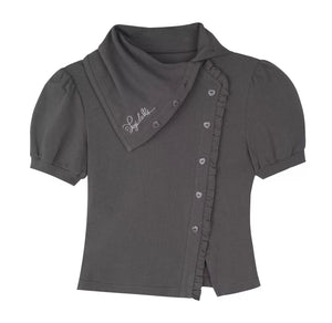 Gray Diagonal Placket T-Shirt