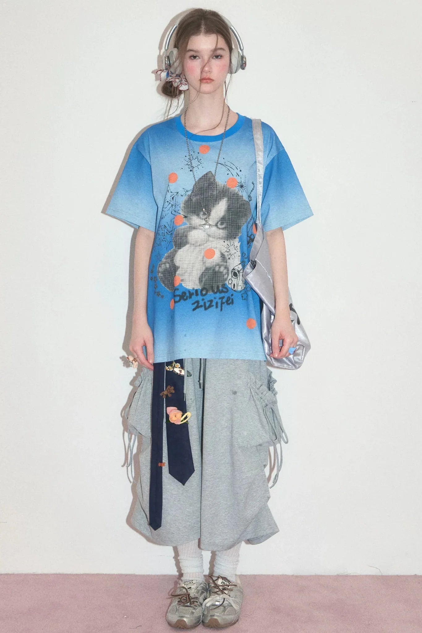 Gray Drawstring Pocket Wide Leg Sweatpants