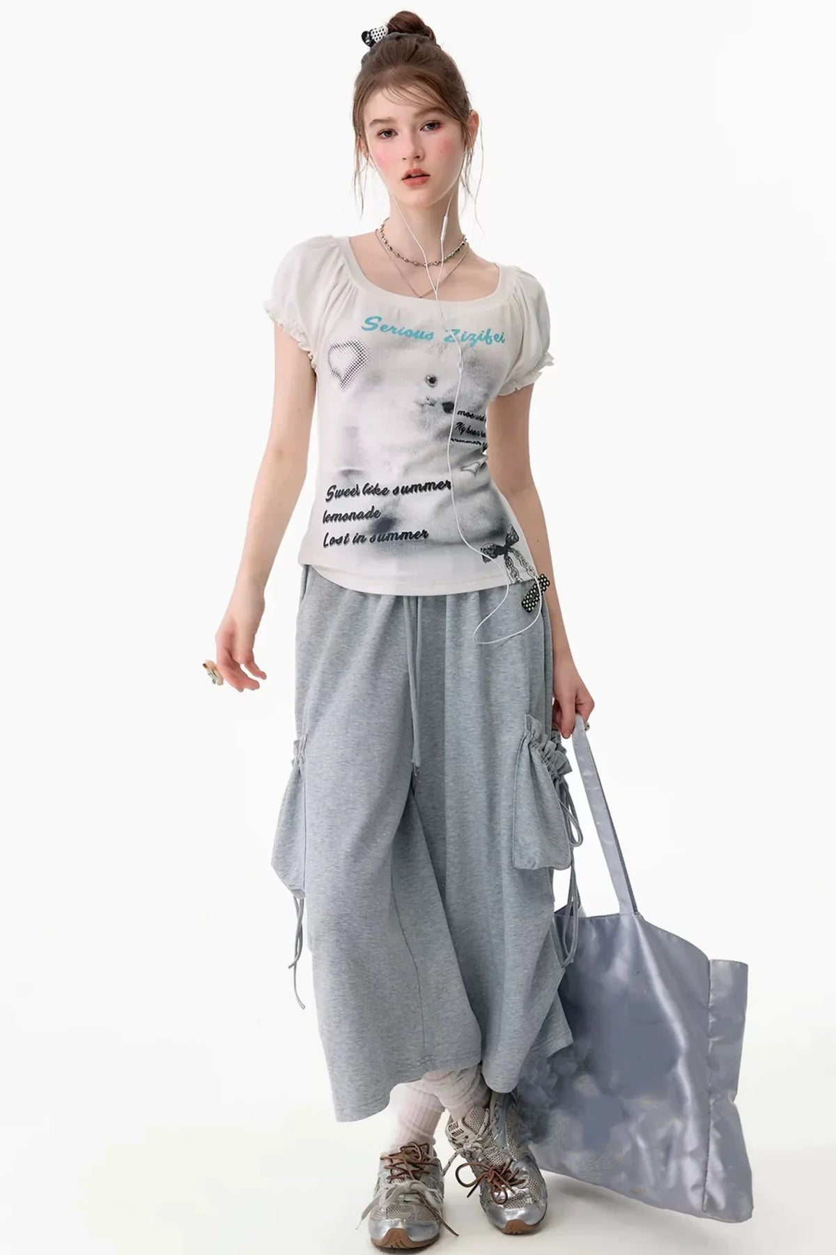 Gray Drawstring Pocket Wide Leg Sweatpants