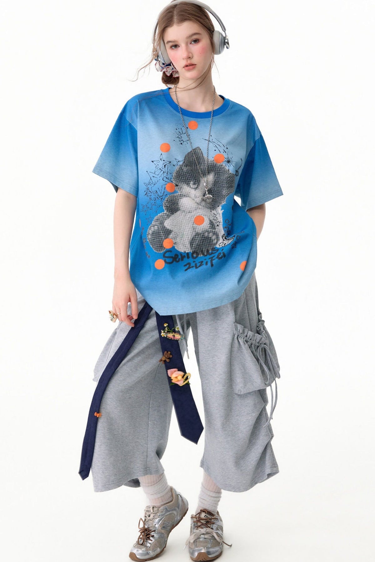 Gray Drawstring Pocket Wide Leg Sweatpants