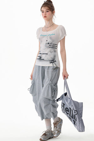Gray Drawstring Pocket Wide Leg Sweatpants