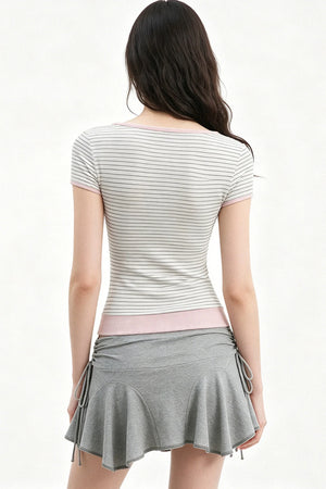 Gray Drawstring Ruffle Hem Skirt