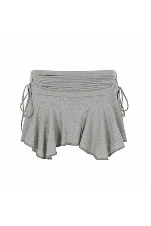 Gray Drawstring Ruffle Hem Skirt