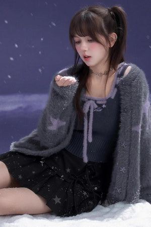 Gray Faux Mink Fur Jacket Vest Set-Up