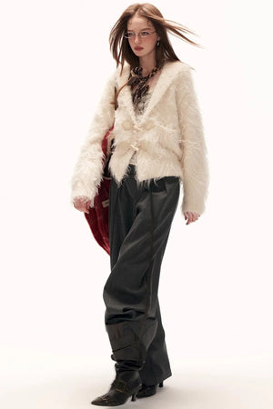 Gray Fleece Wide-Leg Pants