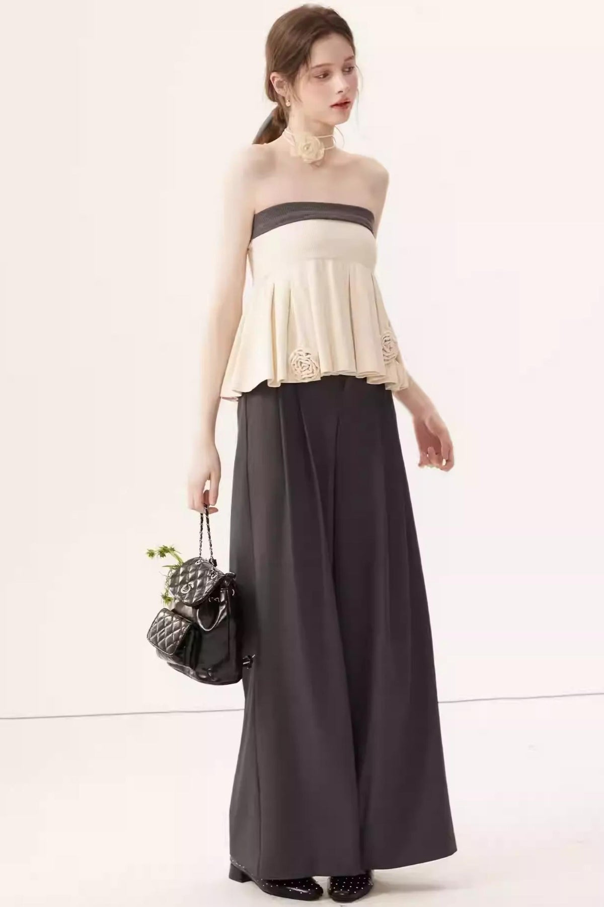 Gray High-Waisted Suit Pants