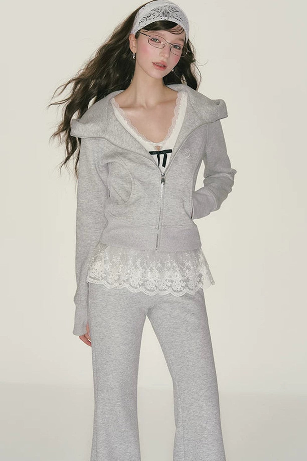 Gray Hooded Jacket Trousers Set-Up