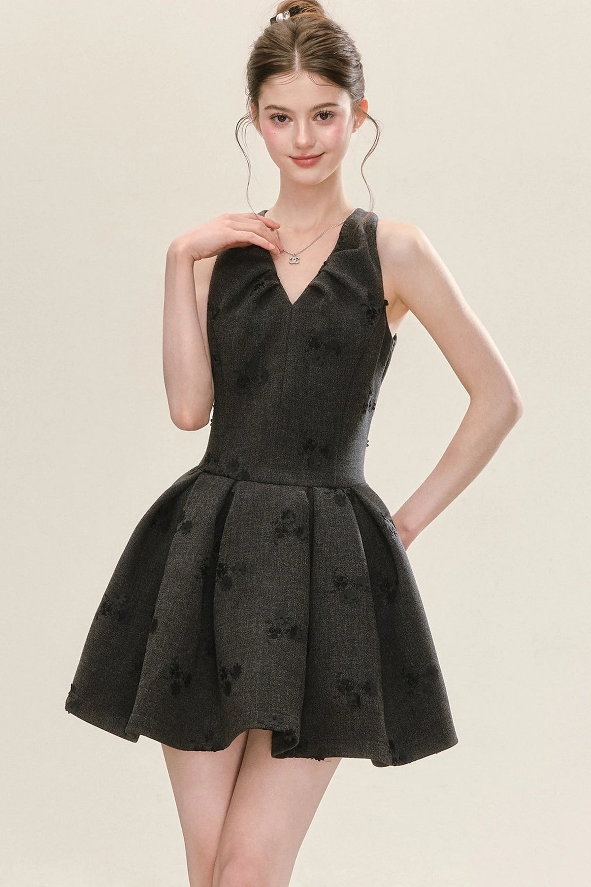 Gray Jacquard Sleeveless Dress