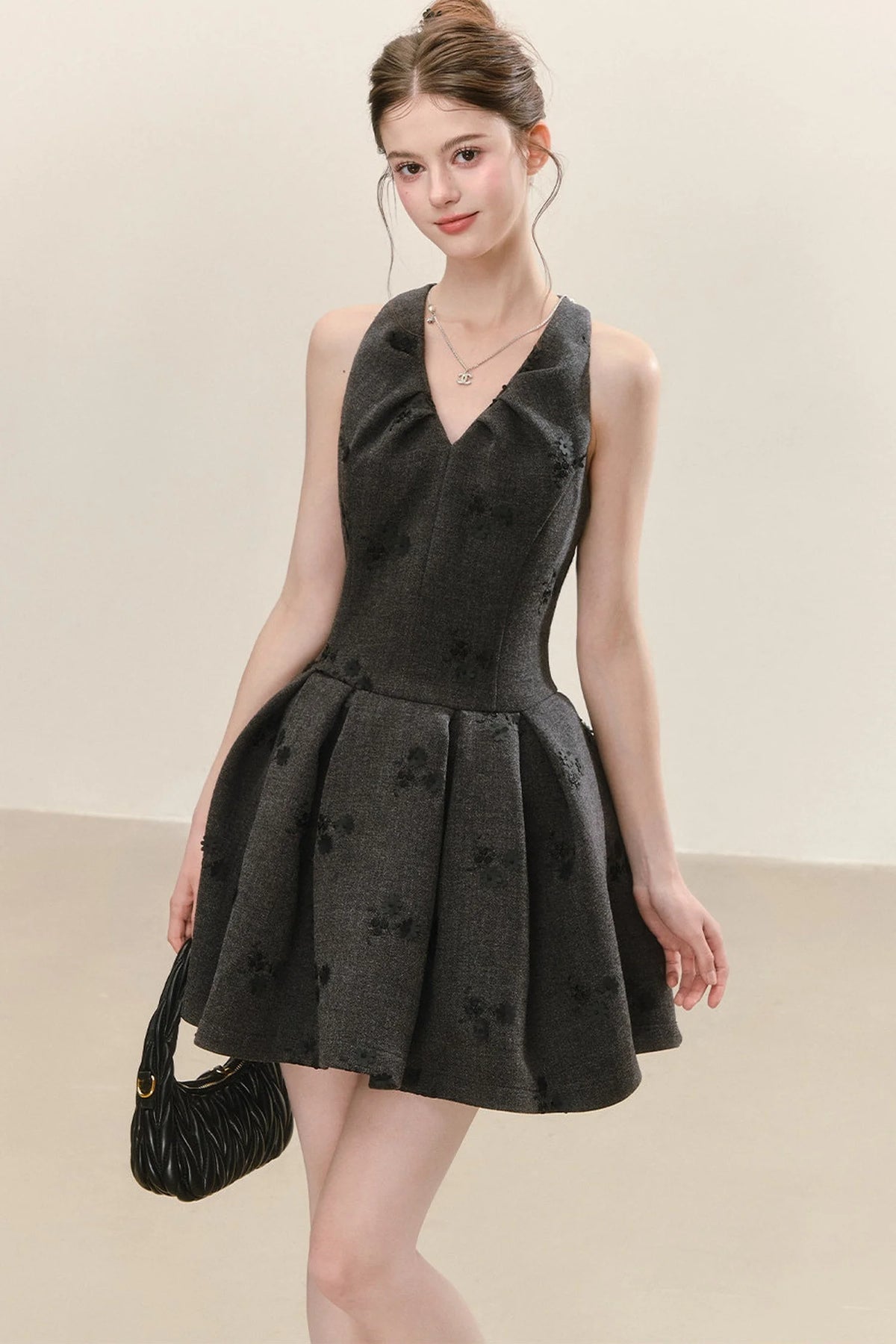 Gray Jacquard Sleeveless Dress