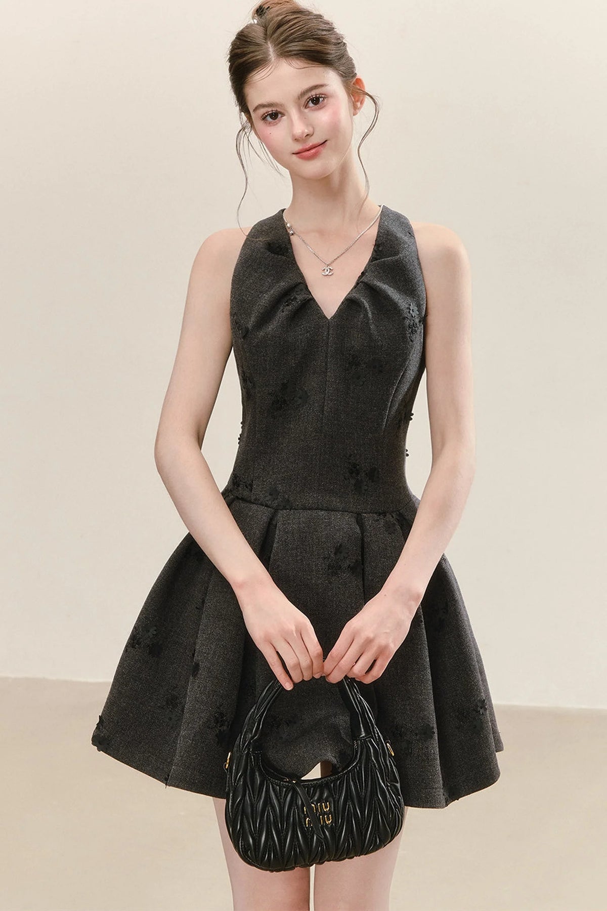 Gray Jacquard Sleeveless Dress