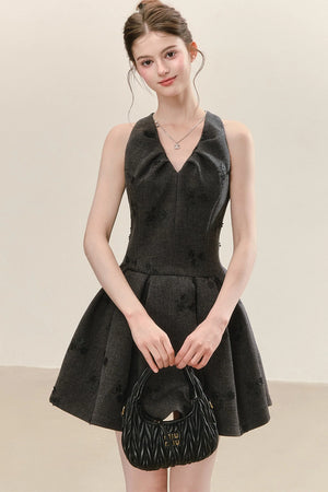 Gray Jacquard Sleeveless Dress