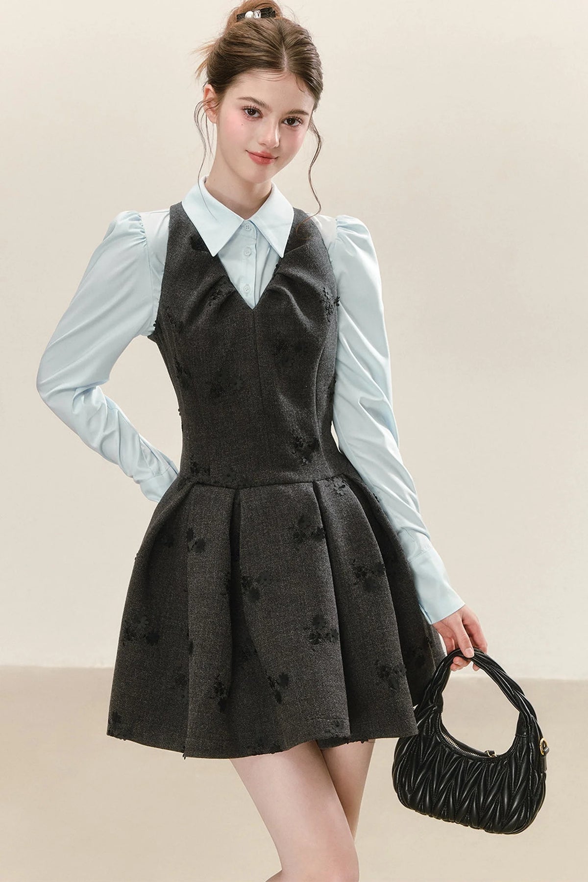Gray Jacquard Sleeveless Dress