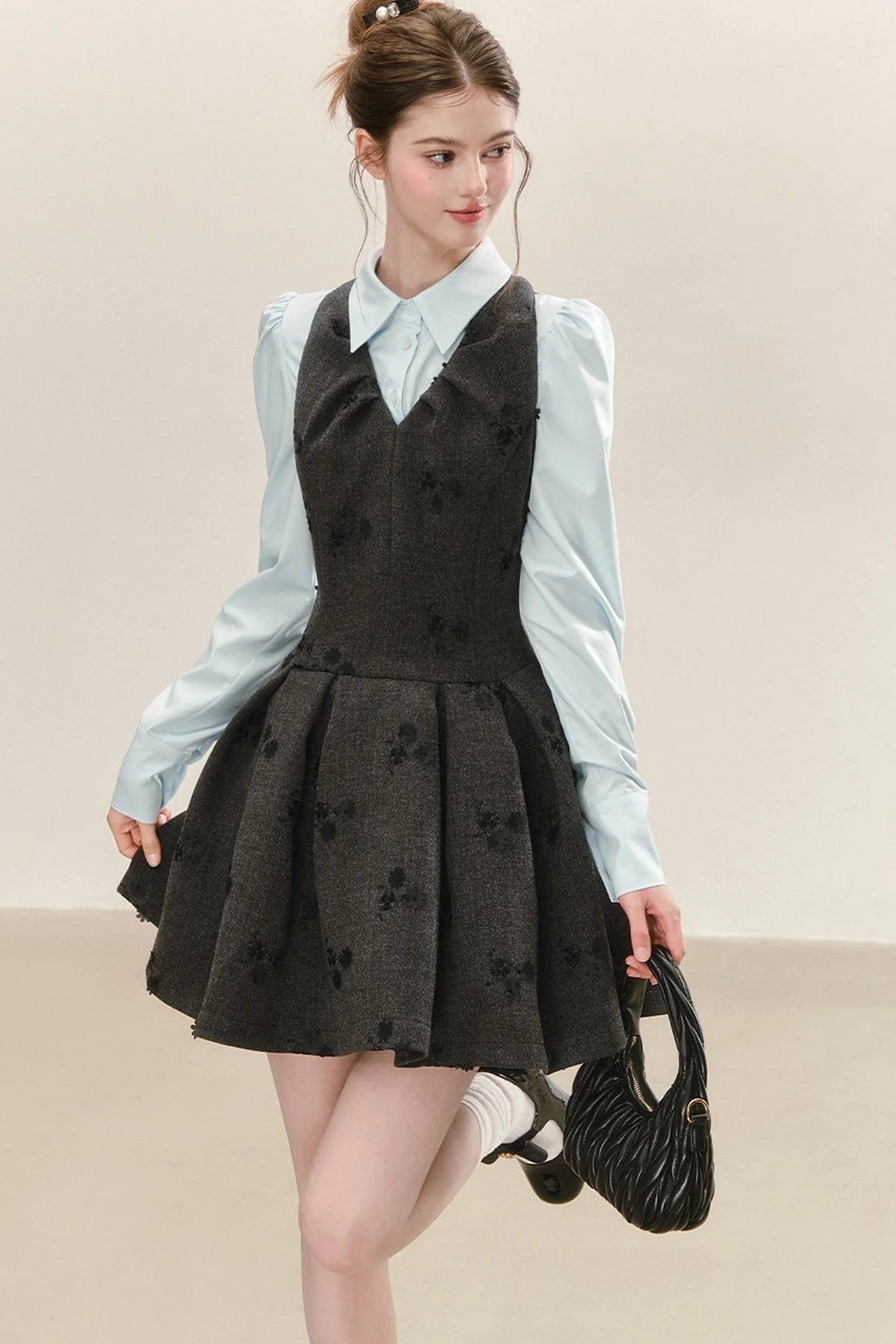 Gray Jacquard Sleeveless Dress