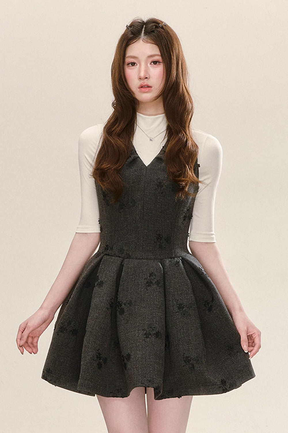 Gray Jacquard Sleeveless Dress