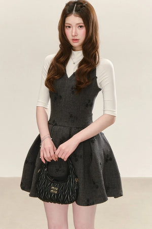 Gray Jacquard Sleeveless Dress