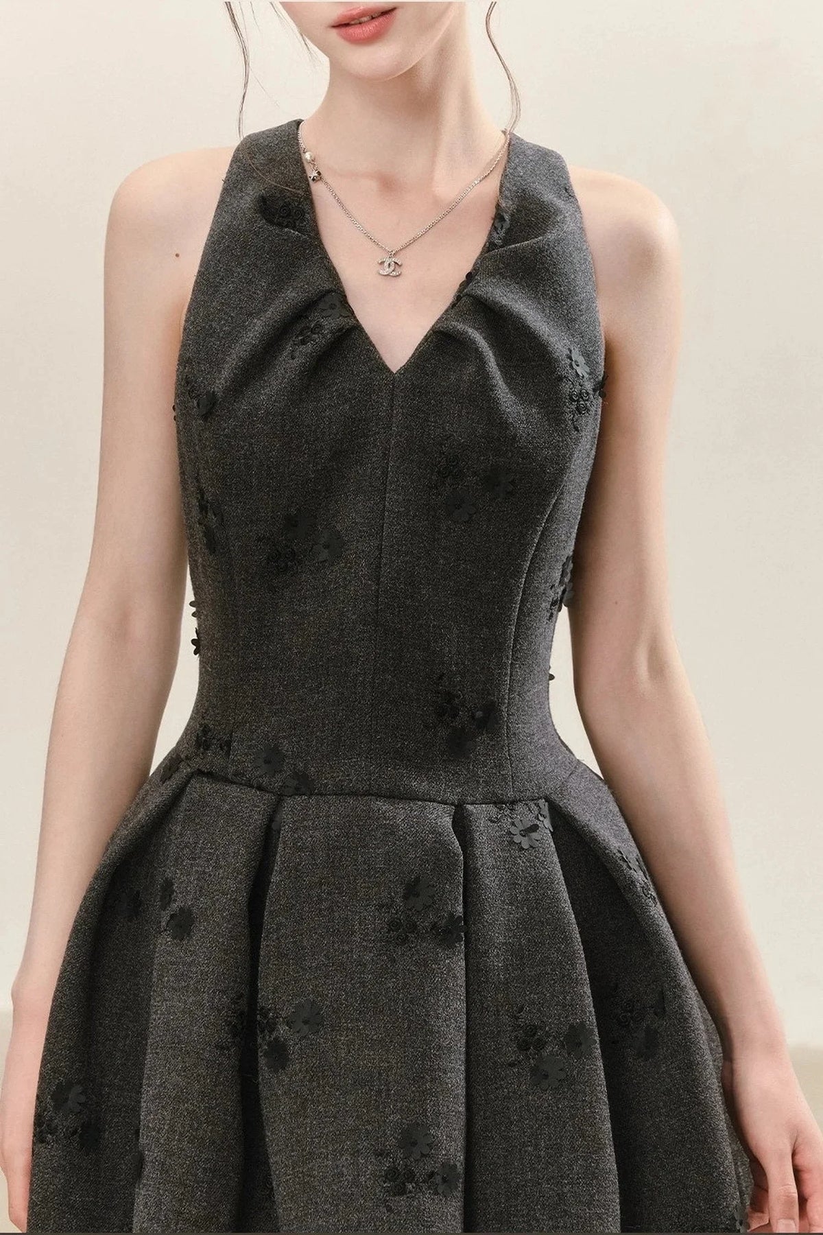 Gray Jacquard Sleeveless Dress