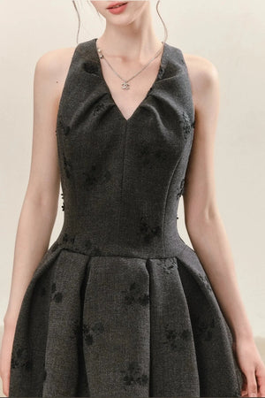Gray Jacquard Sleeveless Dress