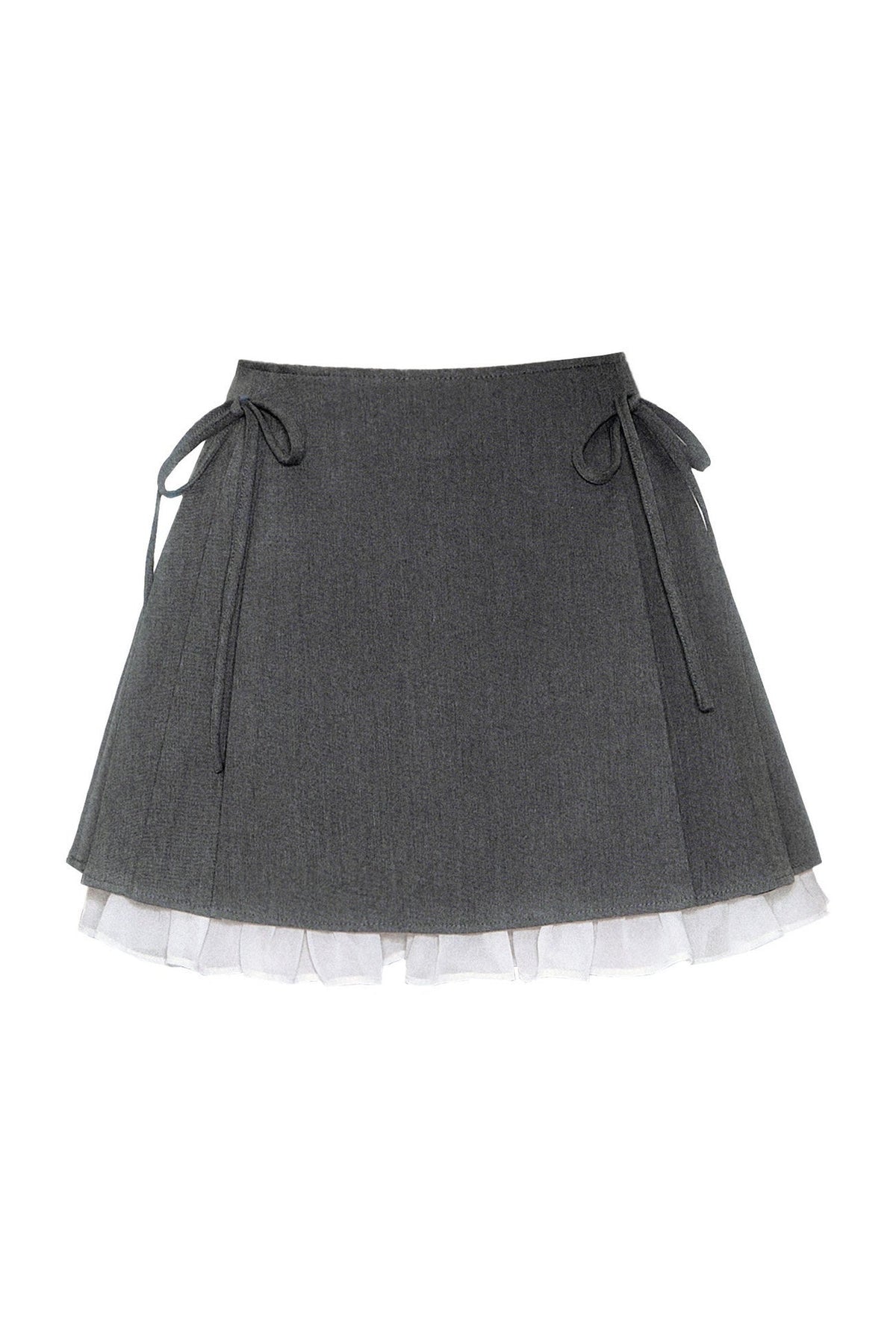 Gray Knit Vest Blouse and Skirt Set-Up